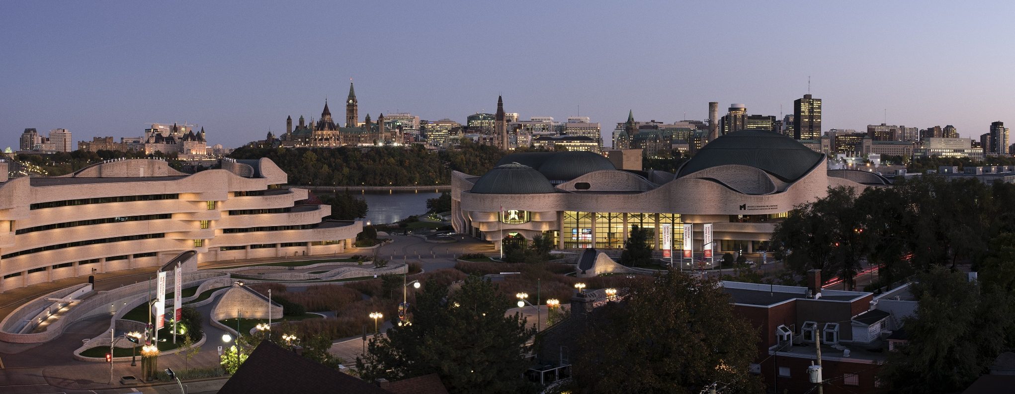 View of the Canadian Museum of History at nightfall